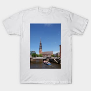 Katharinenkirche, church, barge, boat, Hamburg, Germany T-Shirt